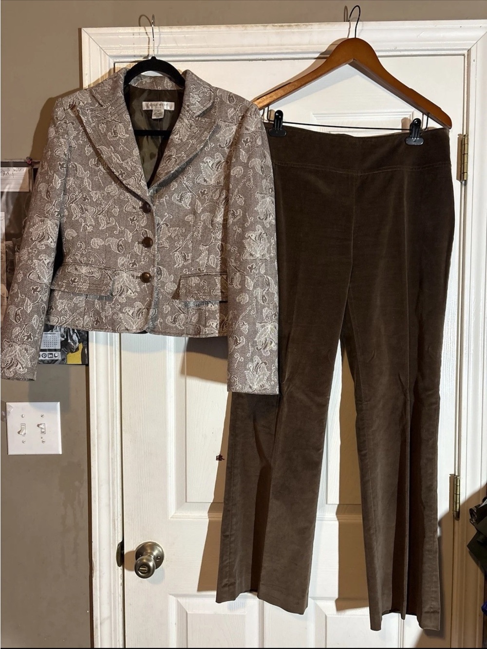 Nine West Brown Paisley Jacket with Dark Brown Pants